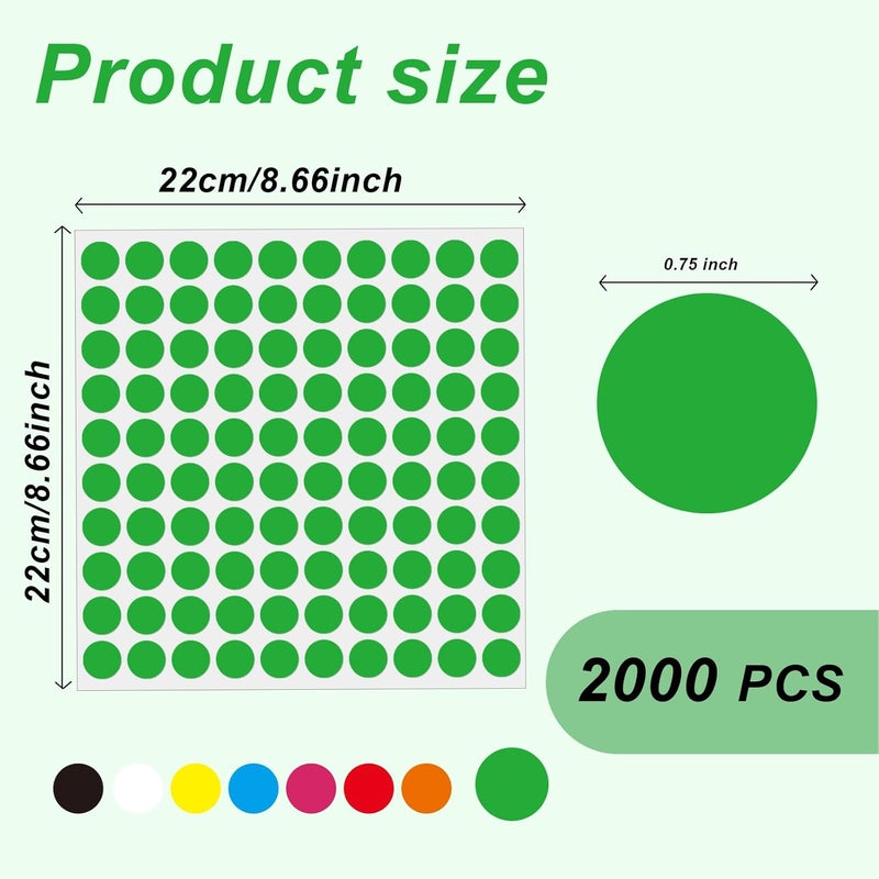 Aurtho 2000 Pcs 3/4" Garage Sale Price Stickers Sheets, Green Yard Sale Price Stickers, Round Color Coding Labels, Circle Dot Sticker for Home Decorative, Office, Classroom, Papers Etc - Image 2